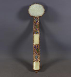 臻品旧藏和田玉包金镶嵌盆景,如意一箱 盆景高18厘米,长13.5厘米,宽6